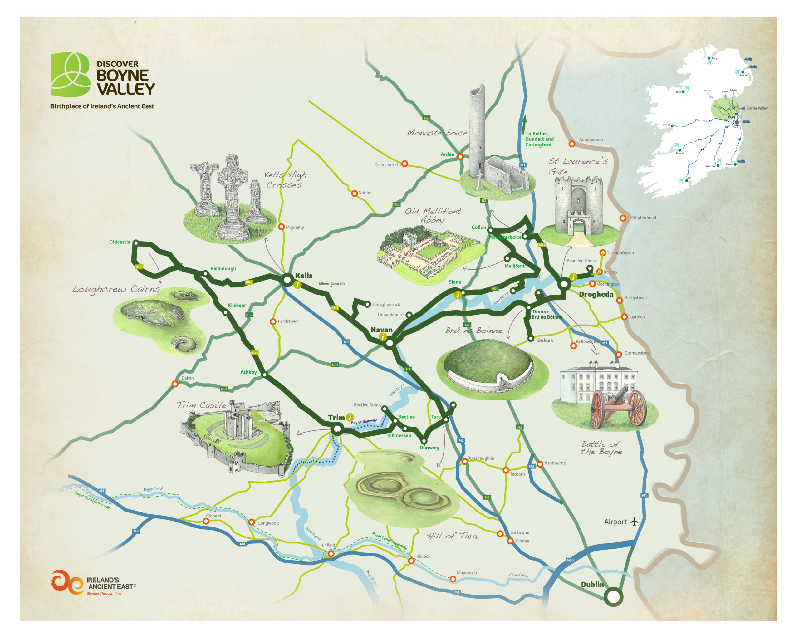 Illustrated map of the Boyne Valley Drive